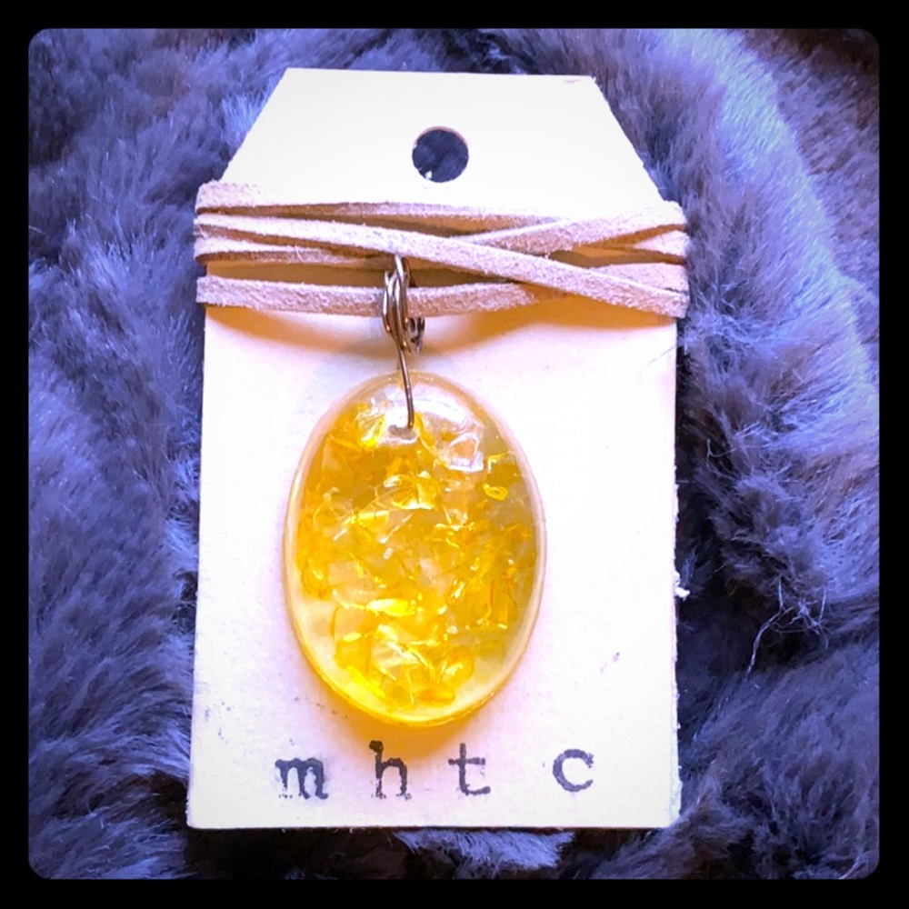 Handmade faux brown necklace with resin pendant